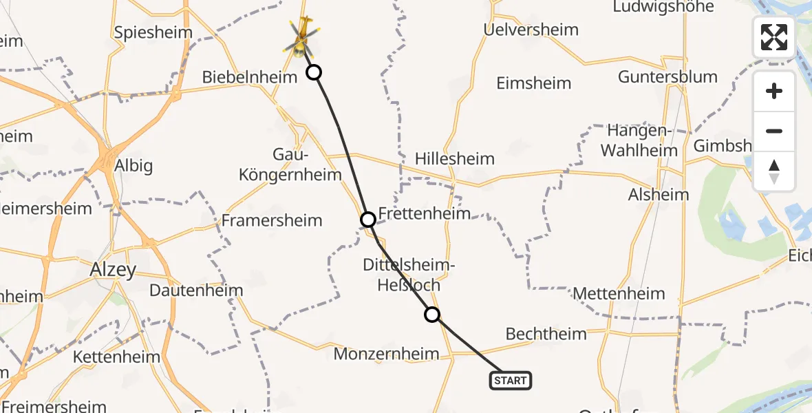 Flugroute Rettungshubschrauber Bechtheim - Bechtolsheim, 01 September 2026, 09:45