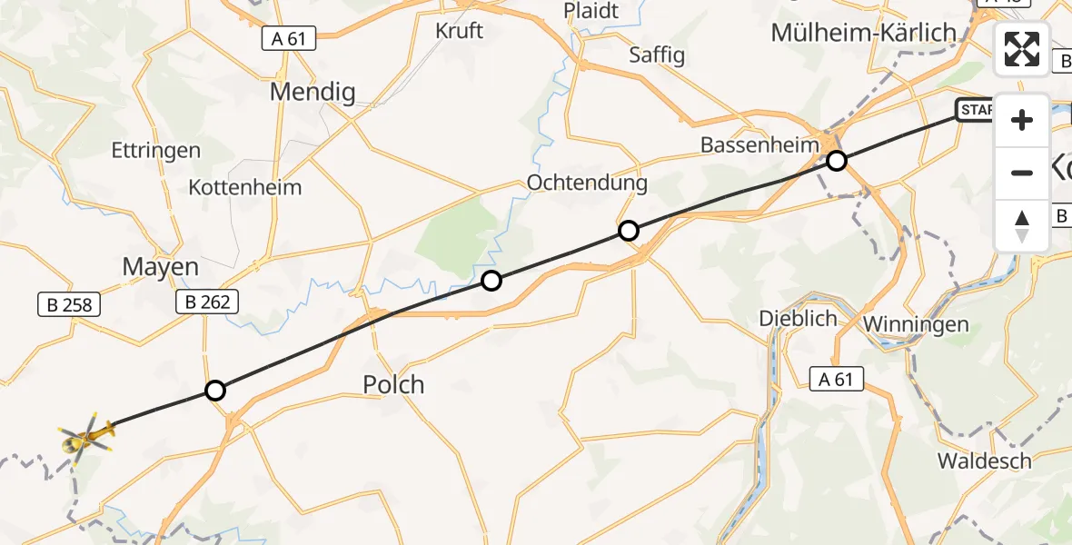 Flugroute Rettungshubschrauber Koblenz - Mayen, 01 September 2026, 09:54