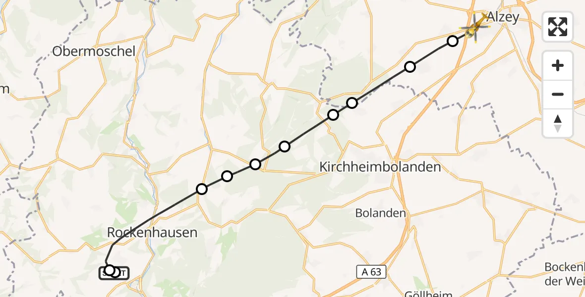 Flugroute Rettungshubschrauber Rockenhausen - Alzey, 01 September 2026, 10:00
