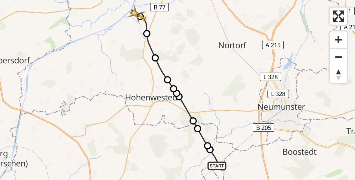 Flugroute Ambulanzhubschrauber Brokstedt - Hörsten, 01 September 2026, 10:01