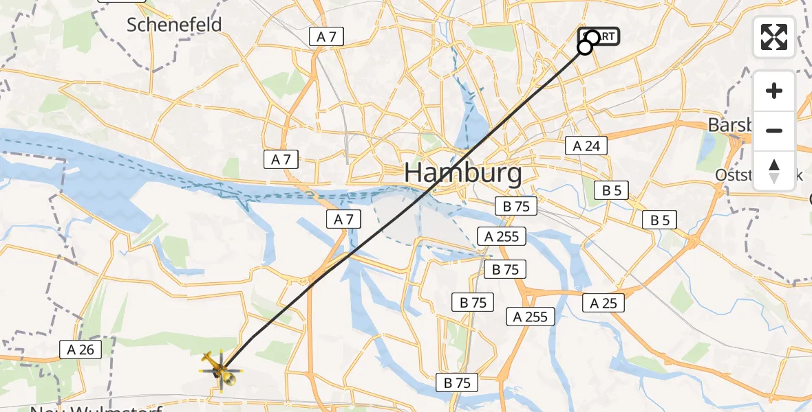 Flugroute Rettungshubschrauber Hamburg Military Hospital - Hamburg, 01 September 2026, 10:02
