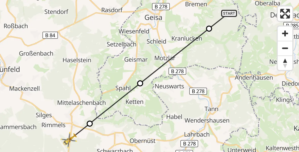 Flugroute Ambulanzhubschrauber Geisa - Hofbieber, 01 September 2026, 10:04