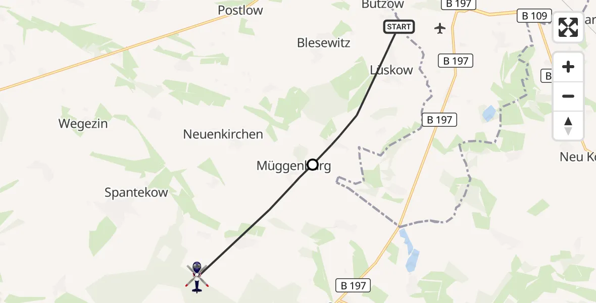 Flugroute Polizeihubschrauber Butzow - Spantekow, 01 September 2026, 10:08