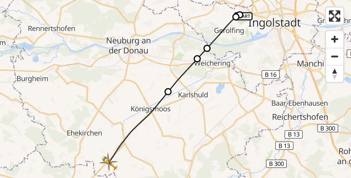 Flugroute Rettungshubschrauber Ingolstadt Hospital - Königsmoos, 01 September 2026, 10:12