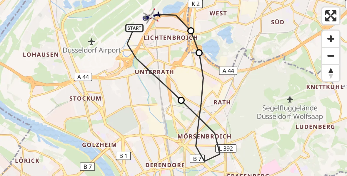 Flugroute Polizeihubschrauber Düsseldorf Flughafen - Düsseldorf Flughafen, 01 September 2026, 10:14