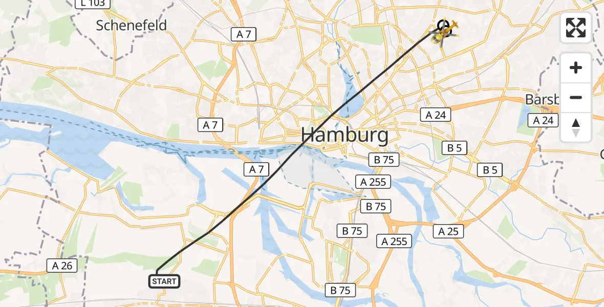 Flugroute Rettungshubschrauber Hamburg - Hamburg Military Hospital, 01 September 2026, 10:15