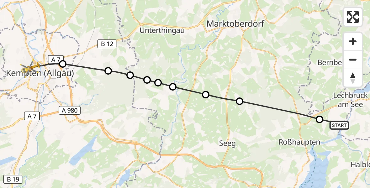 Flugroute Rettungshubschrauber Lechbruck am See - Kempten (Allgäu), 01 September 2026, 10:23