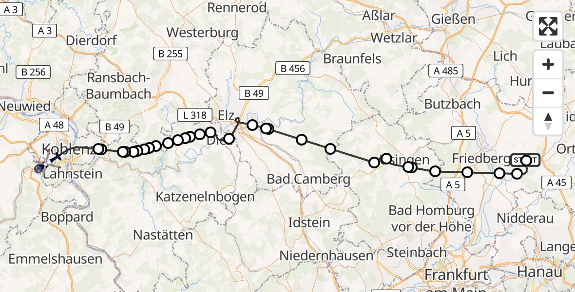 Flugroute Polizeihubschrauber Flugplatz Reichelsheim - Koblenz, 01 September 2026, 10:38
