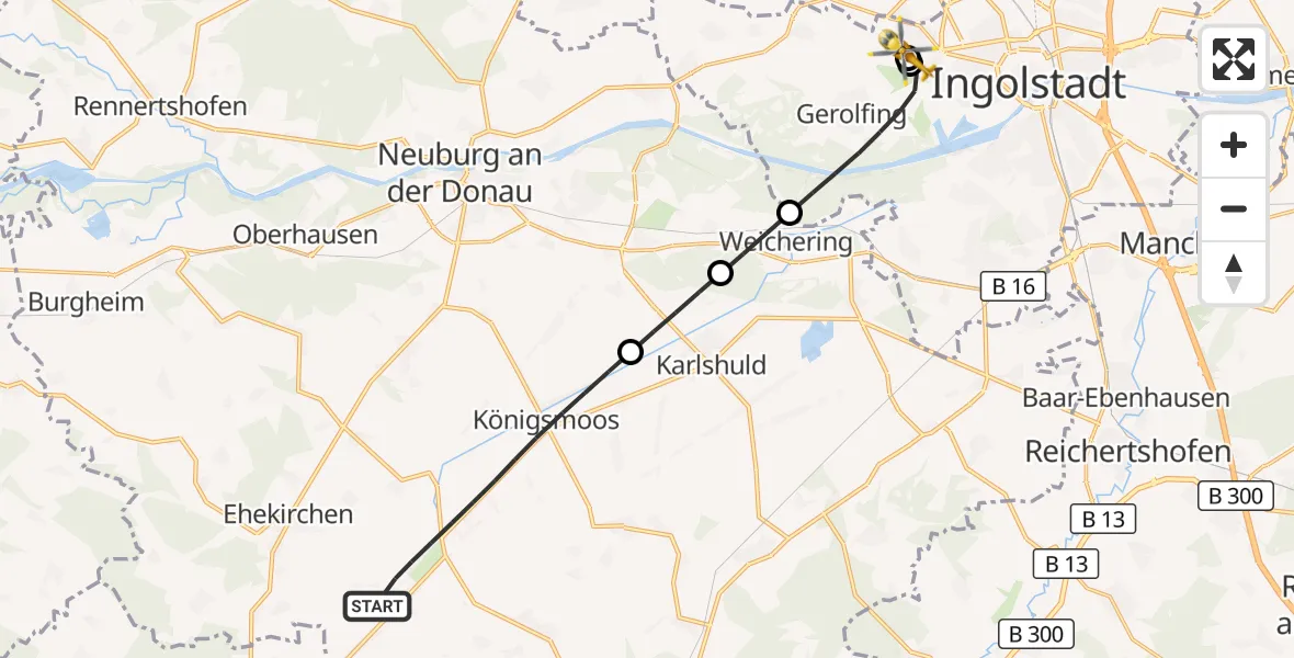 Flugroute Rettungshubschrauber Königsmoos - Ingolstadt Hospital, 01 September 2026, 10:40