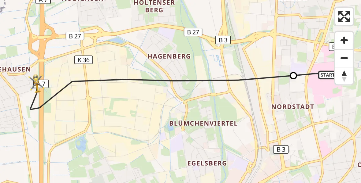 Flugroute Rettungshubschrauber Göttingen University Clinic Hubschrauberlandeplatz - Göttingen, 01 September 2026, 10:40