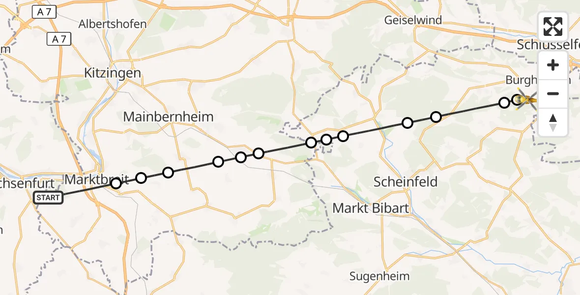 Flugroute Rettungshubschrauber Marktbreit - Burghaslach, 01 September 2026, 10:41