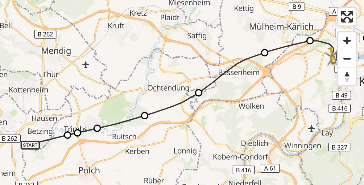 Flugroute Rettungshubschrauber Mayen - Koblenz, 01 September 2026, 10:42