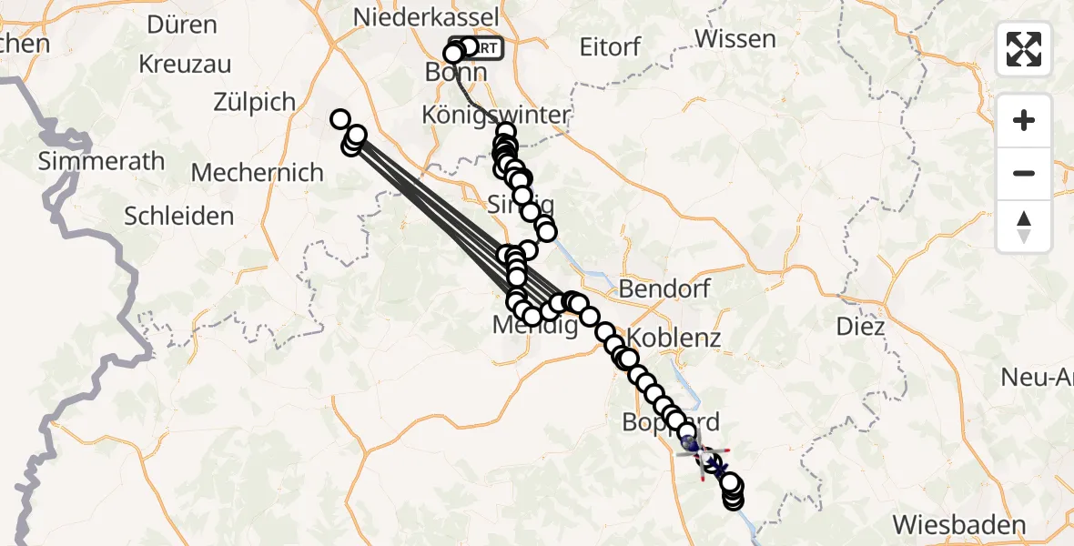 Flugroute Polizeihubschrauber Sankt Augustin - Kestert, 01 September 2026, 10:43