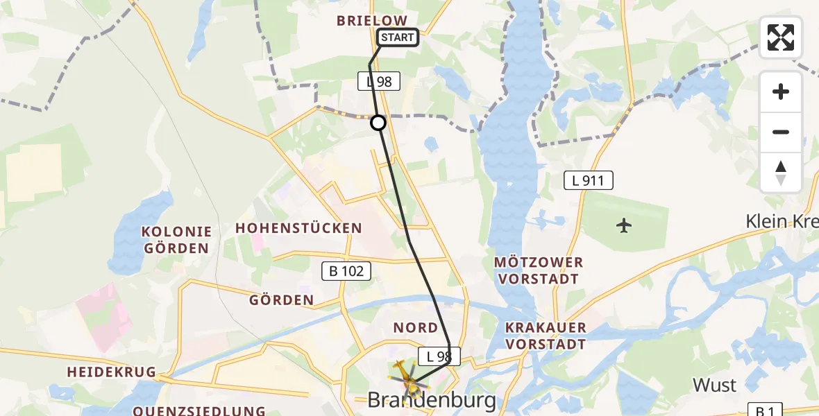 Flugroute Rettungshubschrauber Beetzsee - Brandenburg an der Havel, 01 September 2026, 10:47