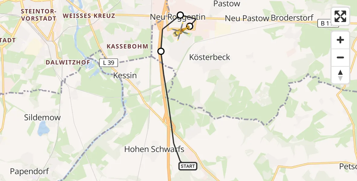 Flugroute Ambulanzhubschrauber Dummerstorf - Roggentin, 01 September 2026, 10:52