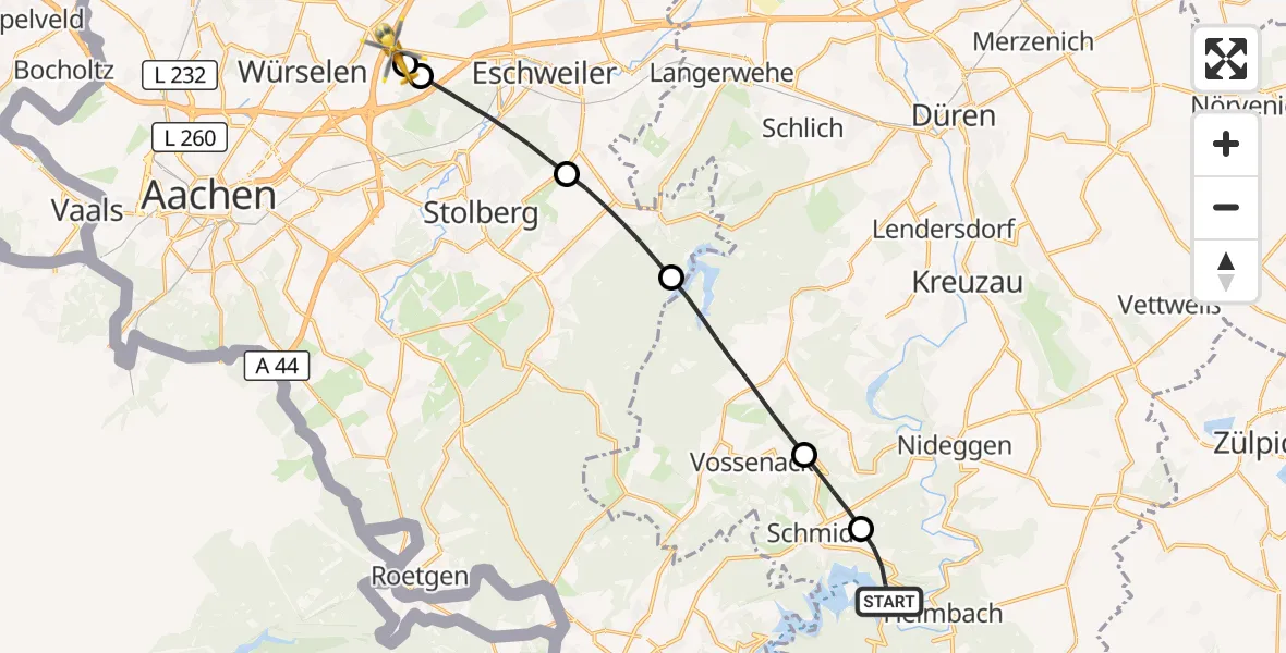 Flugroute Rettungshubschrauber Heimbach - Aachen-Merzbrück Flughafen, 01 September 2026, 10:59