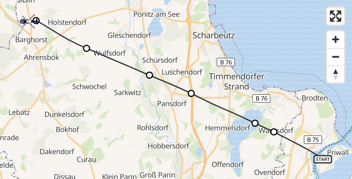 Flugroute Polizeihubschrauber Lübeck - Christoph 12 Luftrettungszentrum, 01 September 2026, 11:02
