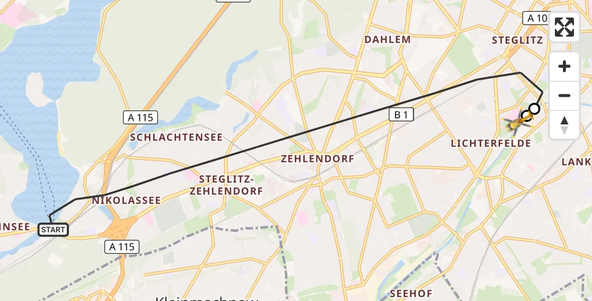Flugroute Rettungshubschrauber Berlin - Charité Clinic Benjamin Franklin Campus, 01 September 2026, 11:04