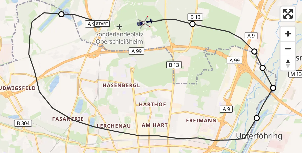 Flugroute Polizeihubschrauber Oberschleißheim - Oberschleissheim Hubschrauberlandeplatz, 01 September 2026, 11:03
