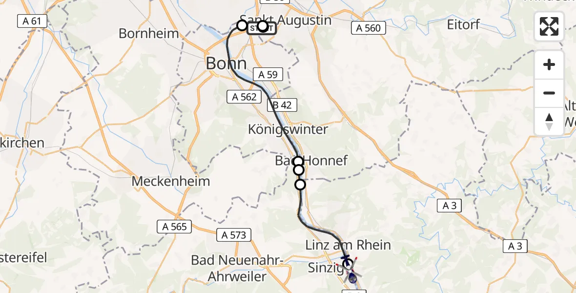Flugroute Polizeihubschrauber Sankt Augustin - Sinzig, 01 September 2026, 11:08