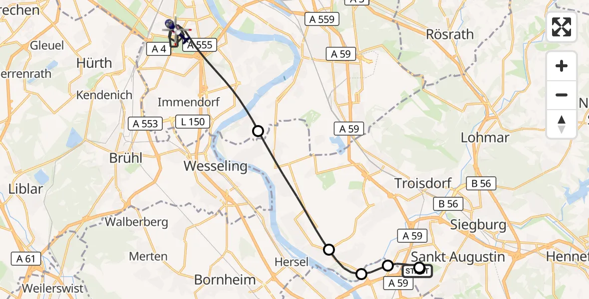 Flugroute Polizeihubschrauber Sankt Augustin - Köln, 01 September 2026, 11:12