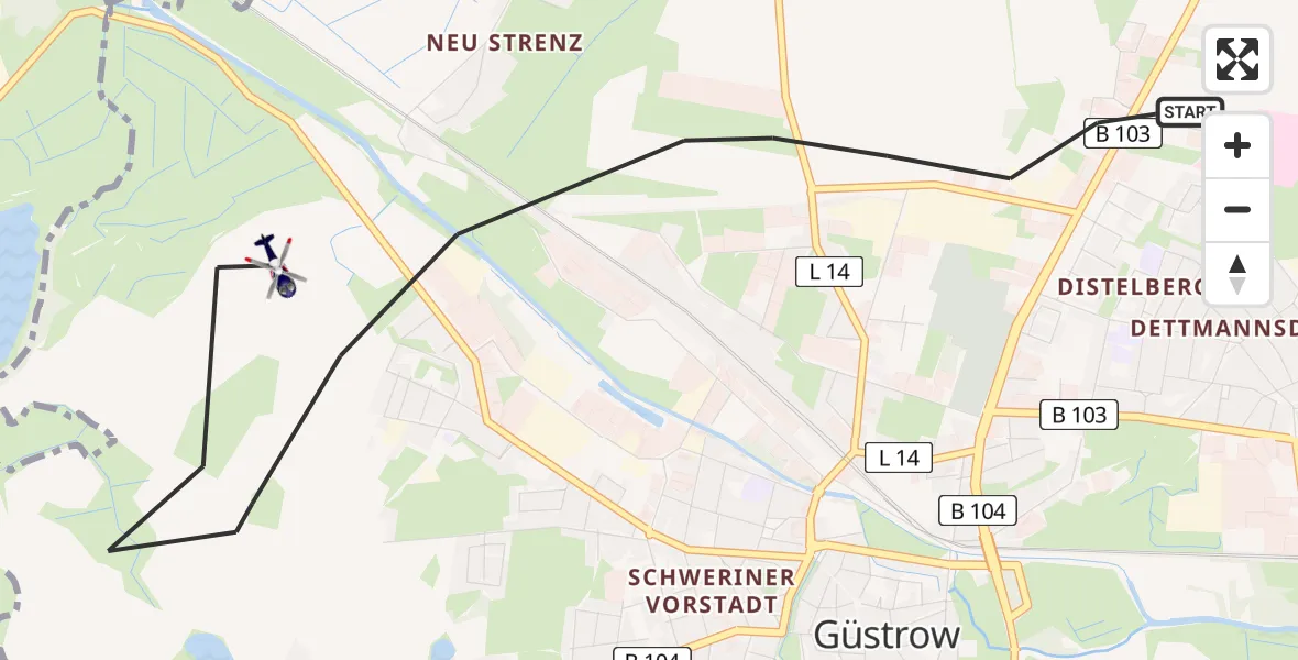 Flugroute Polizeihubschrauber Güstrow - Güstrow, 01 September 2026, 11:15