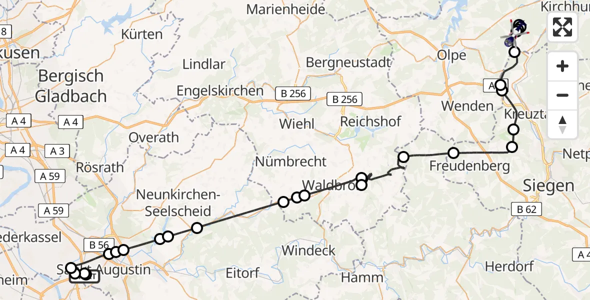 Flugroute Polizeihubschrauber Sankt Augustin - Kirchhundem, 01 September 2026, 11:15