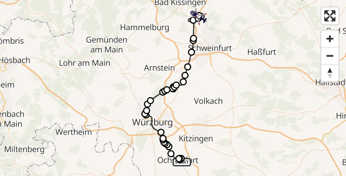 Flugroute Polizeihubschrauber Ochsenfurt Hospital - Oerlenbach, 01 September 2026, 11:19