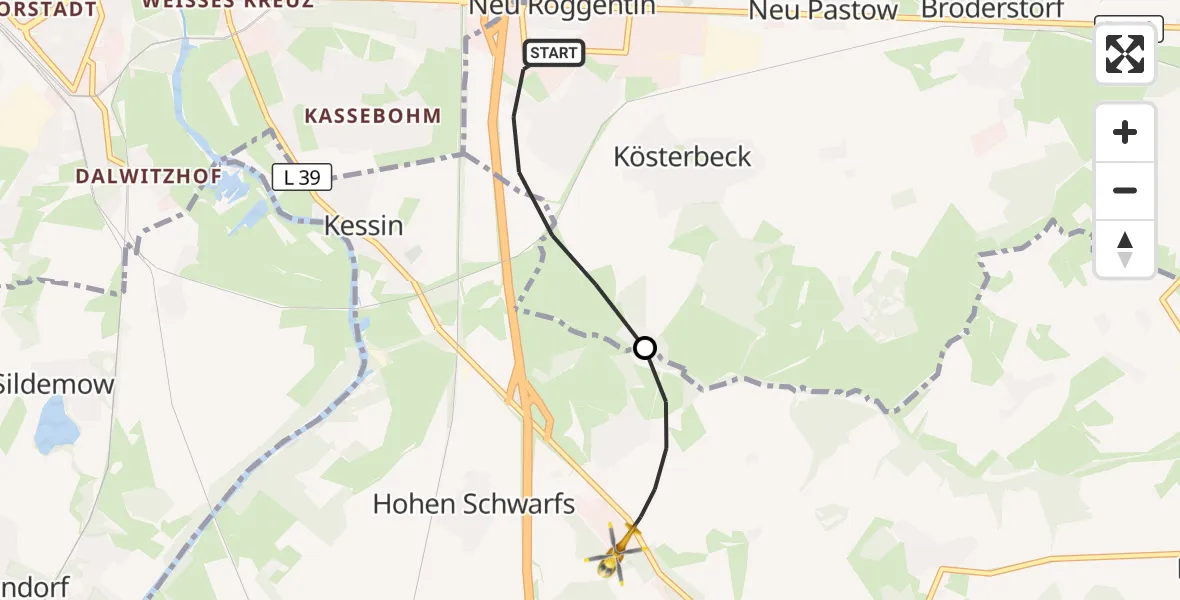 Flugroute Ambulanzhubschrauber Roggentin - Dummerstorf, 01 September 2026, 11:21