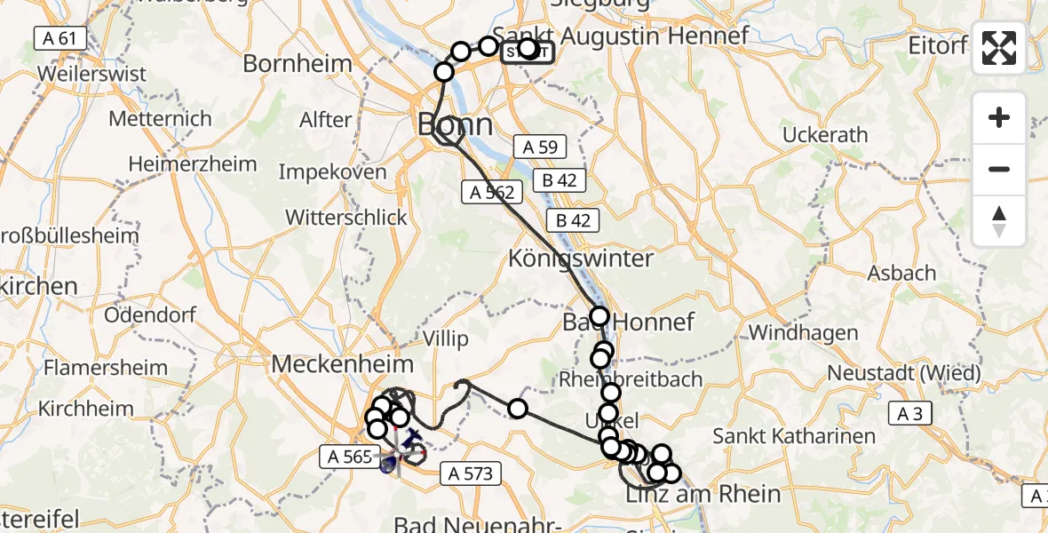 Flugroute Polizeihubschrauber Sankt Augustin - Grafschaft, 01 September 2026, 11:22