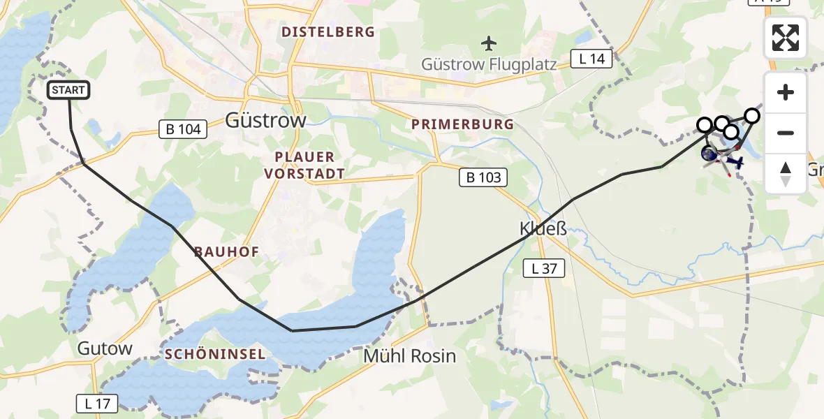 Flugroute Polizeihubschrauber Güstrow - Güstrow, 01 September 2026, 11:23