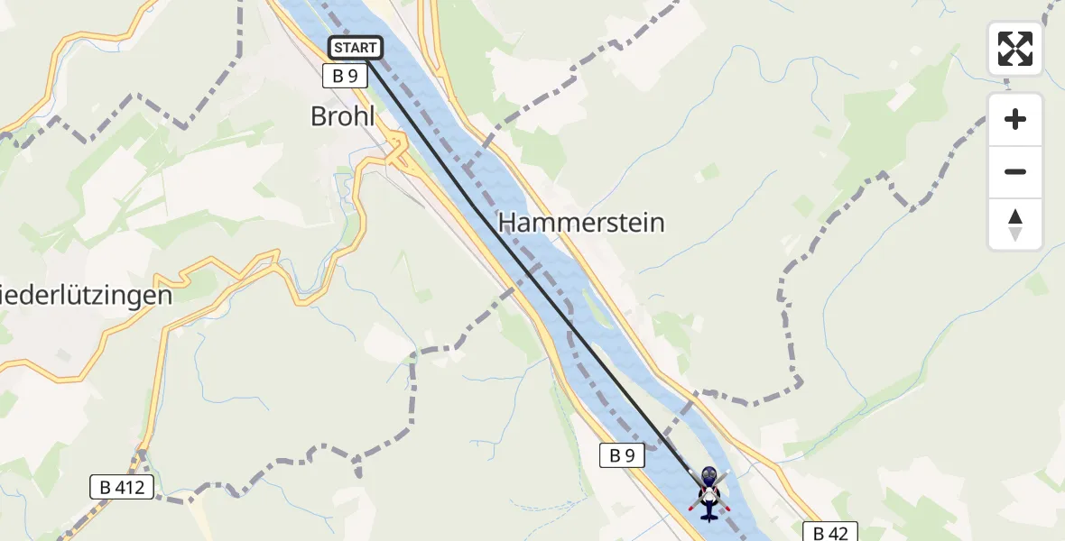 Flugroute Polizeihubschrauber Brohl-Lützing - Andernach, 01 September 2026, 11:28