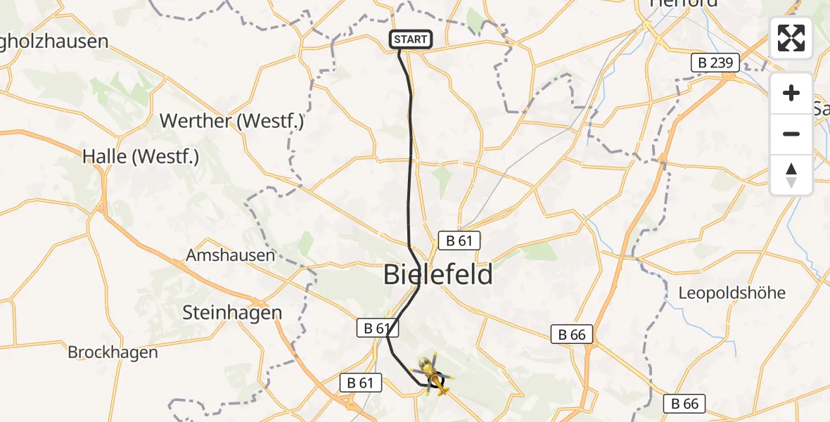 Flugroute Rettungshubschrauber Bielefeld - Luftrettungszentrum Bielefeld, 01 September 2026, 11:29