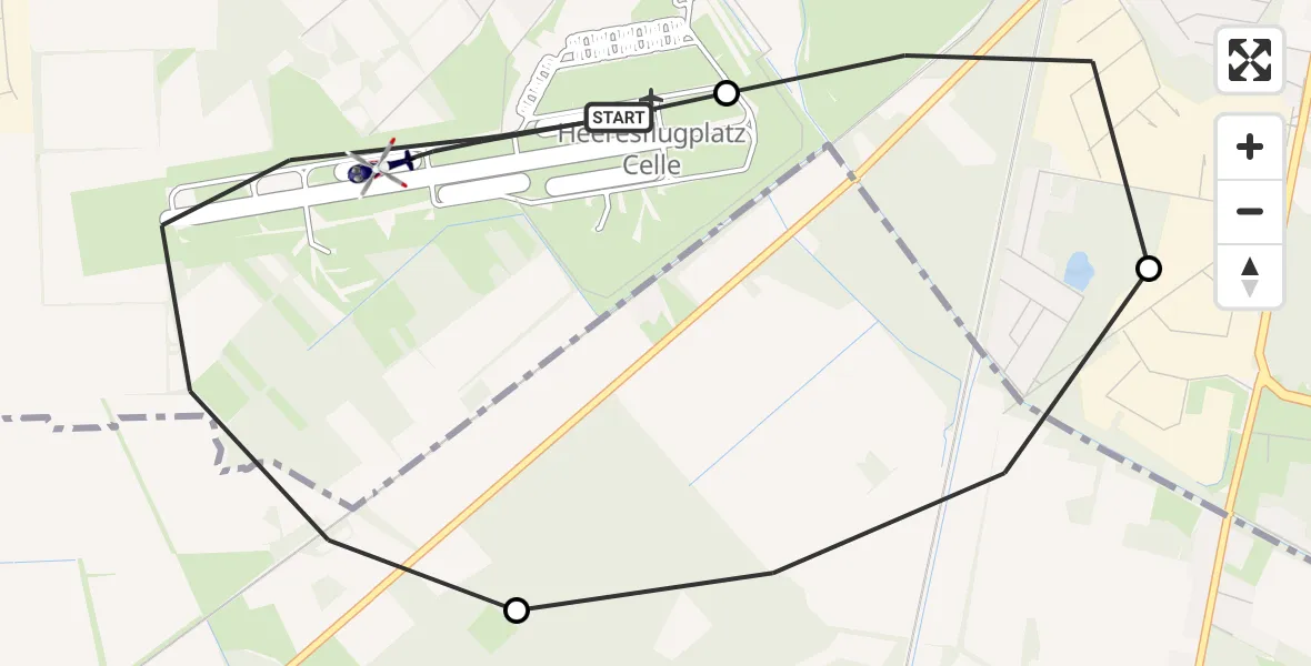 Flugroute Polizeihubschrauber Celle Army Flugplatz - Celle Army Flugplatz, 01 September 2026, 11:29