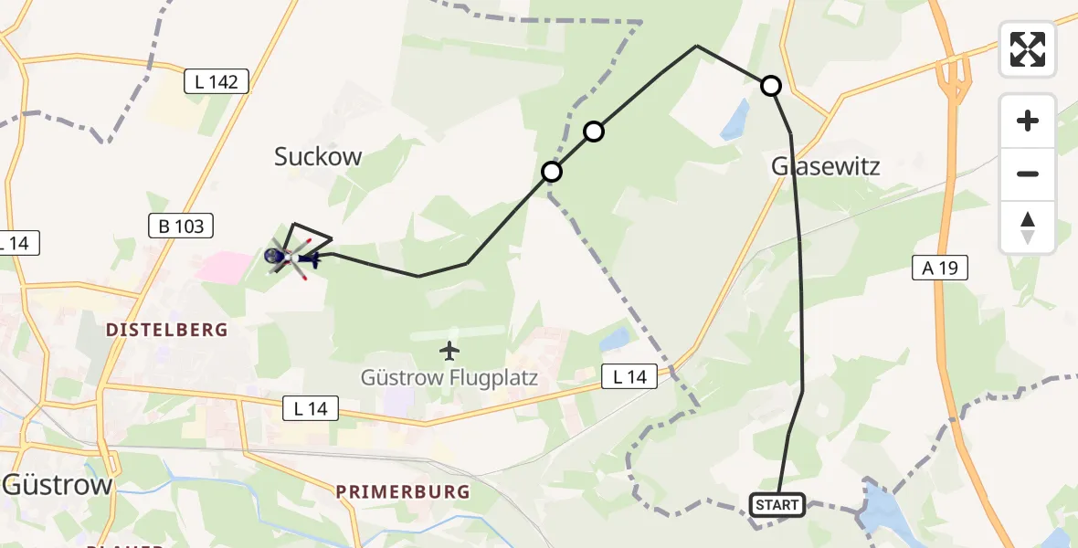 Flugroute Polizeihubschrauber Glasewitz - Güstrow, 01 September 2026, 11:33