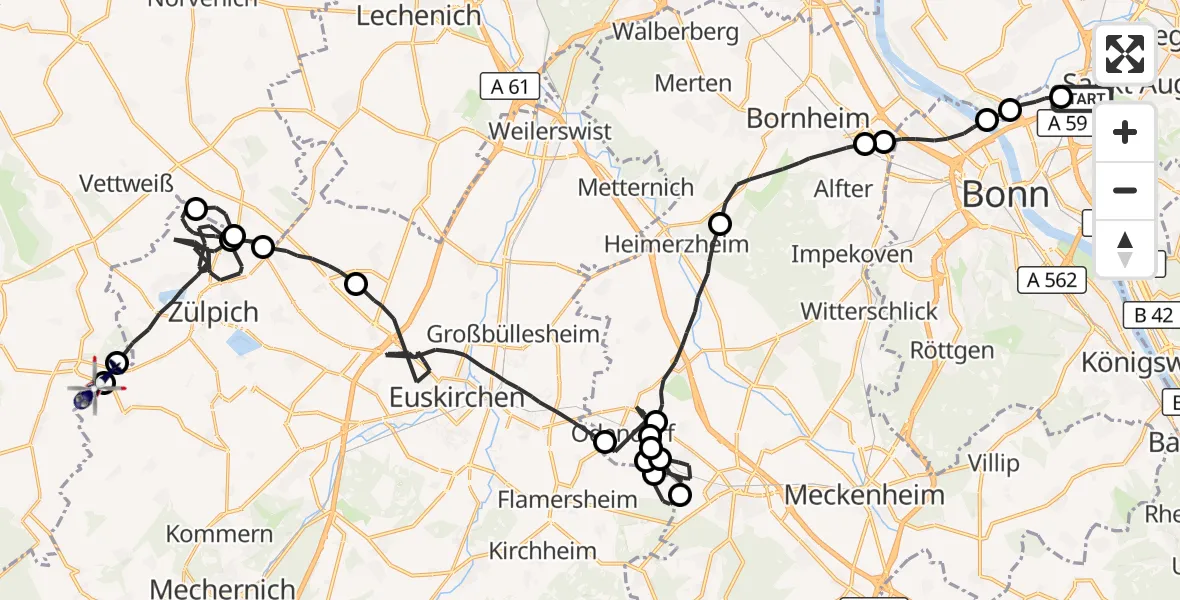 Flugroute Polizeihubschrauber Sankt Augustin - Nideggen, 01 September 2026, 11:33