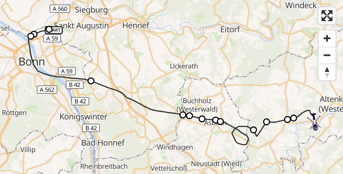 Flugroute Polizeihubschrauber Sankt Augustin - Neitersen, 01 September 2026, 11:35