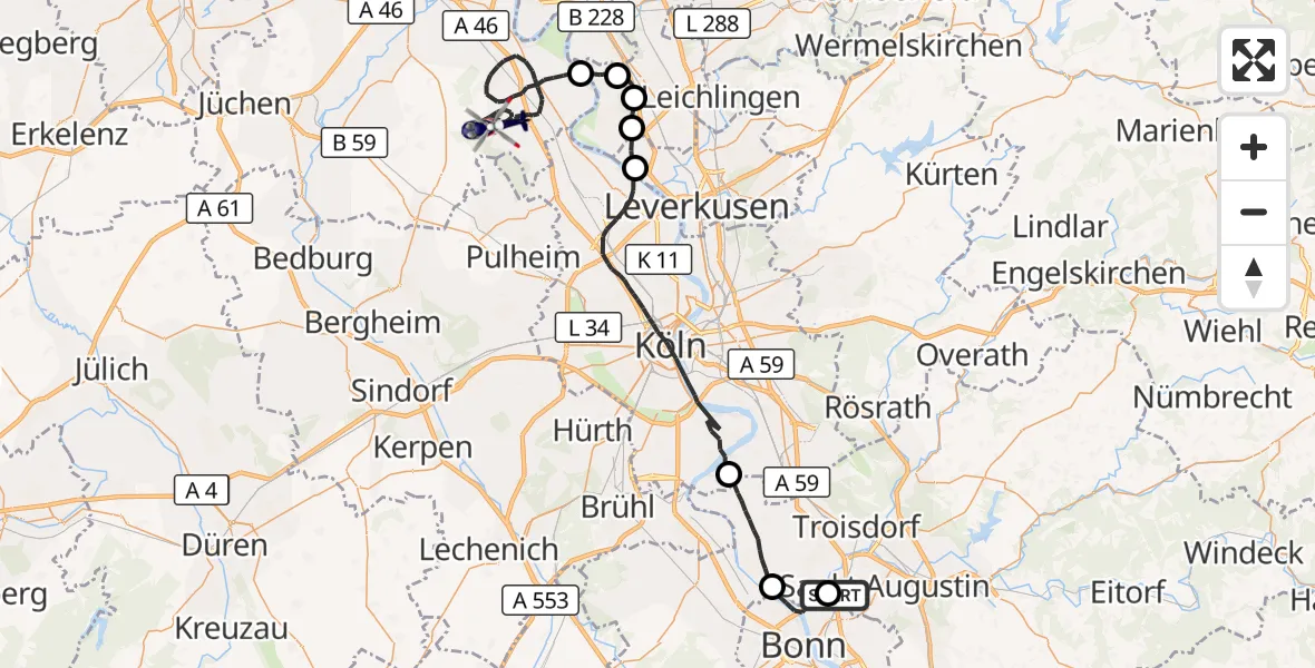 Flugroute Polizeihubschrauber Sankt Augustin - Dormagen, 01 September 2026, 11:45