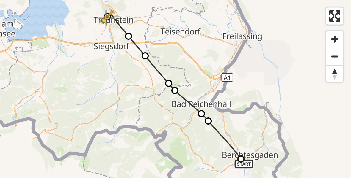 Flugroute Rettungshubschrauber Schönau a.Königssee - Traunstein Hospital, 01 September 2026, 11:47