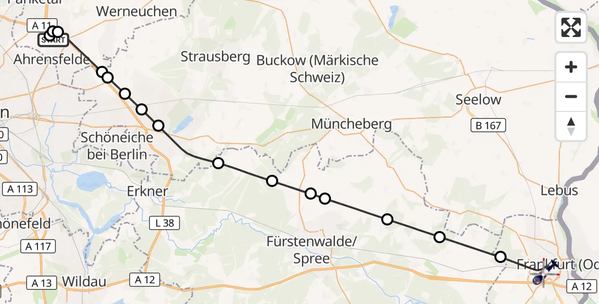 Flugroute Polizeihubschrauber Ahrensfelde Hubschrauberlandeplatz - Frankfurt (Oder), 01 September 2026, 11:48