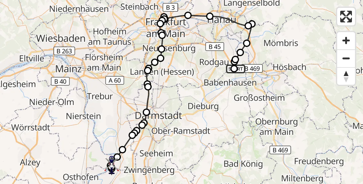 Flugroute Polizeihubschrauber Mainhausen - Gernsheim, 01 September 2026, 11:49