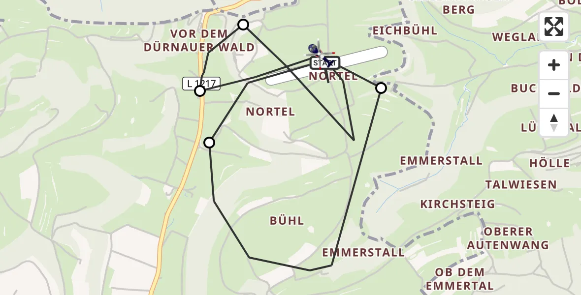 Flugroute Polizeihubschrauber Gruibingen-Nortel Flugplatz - Gruibingen-Nortel Flugplatz, 01 September 2026, 11:52