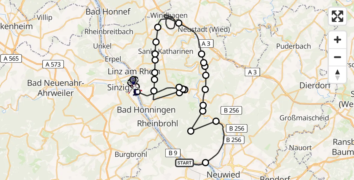 Flugroute Polizeihubschrauber Andernach - Sinzig, 01 September 2026, 11:58