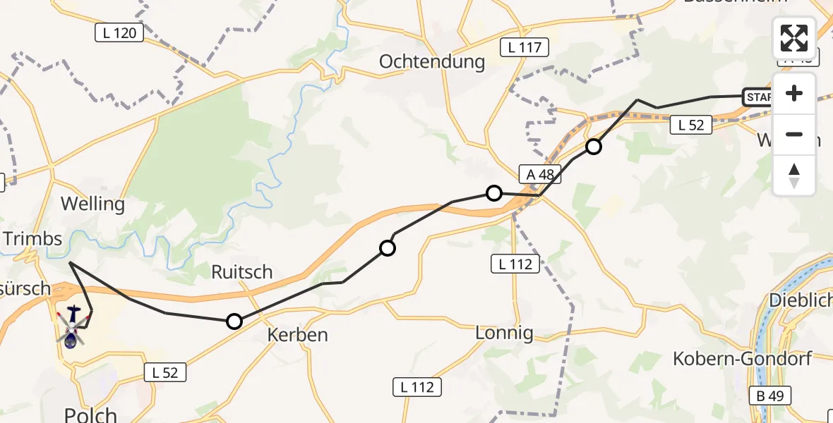 Flugroute Polizeihubschrauber Bassenheim - Polch, 01 September 2026, 12:03