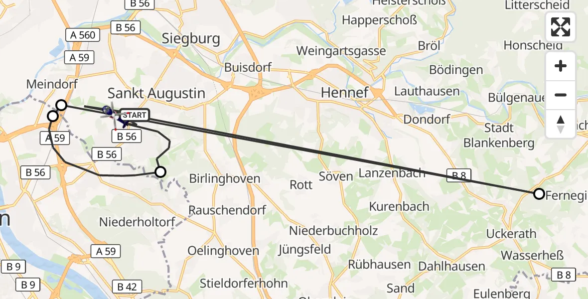 Flugroute Polizeihubschrauber Sankt Augustin - Bonn-Hangelar Flugplatz, 01 September 2026, 12:05