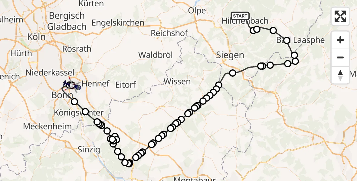 Flugroute Polizeihubschrauber Hilchenbach - Sankt Augustin, 01 September 2026, 12:15