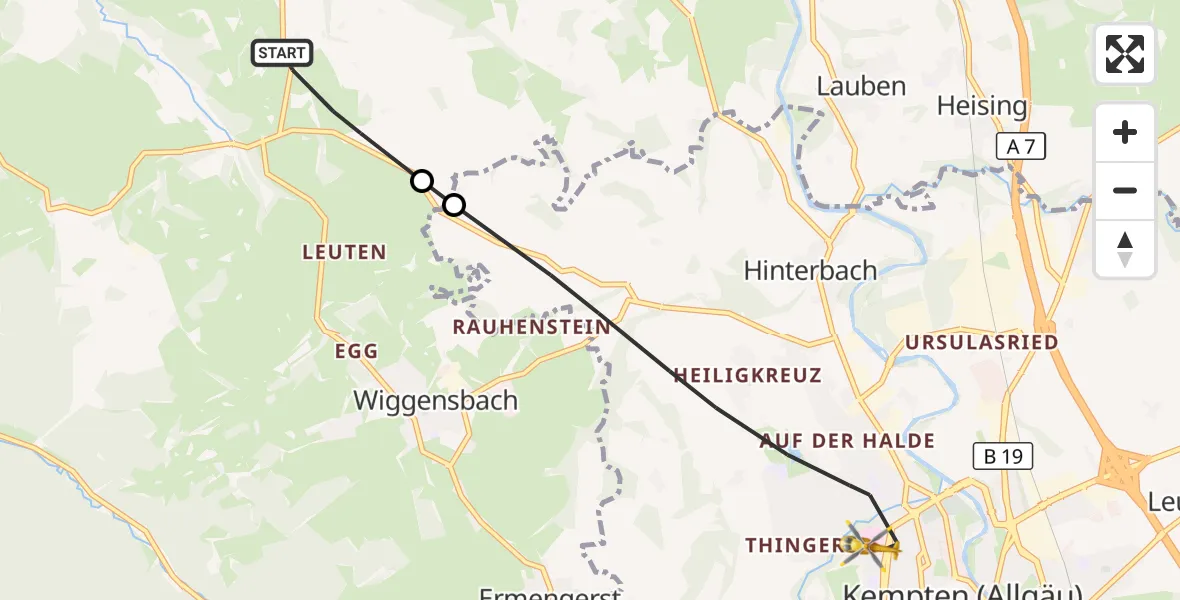 Flugroute Rettungshubschrauber Altusried - Kempten (Allgäu), 01 September 2026, 12:16