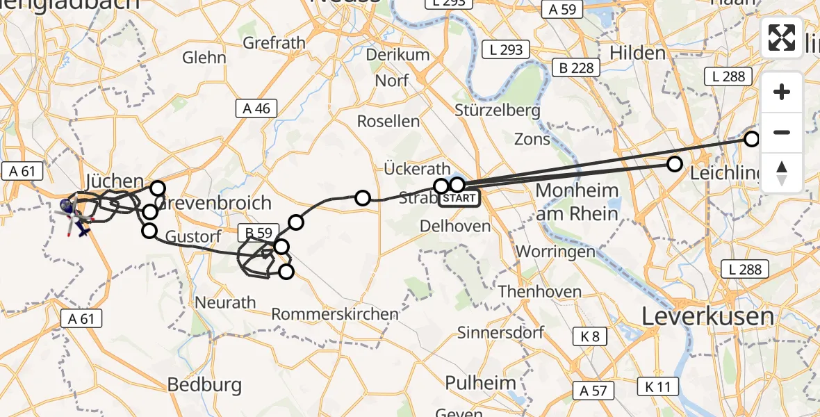 Flugroute Polizeihubschrauber Dormagen - Jüchen, 01 September 2026, 12:17