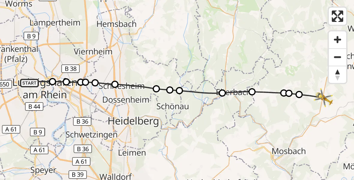 Flugroute Rettungshubschrauber Ludwigshafen am Rhein - Limbach, 01 September 2026, 12:18