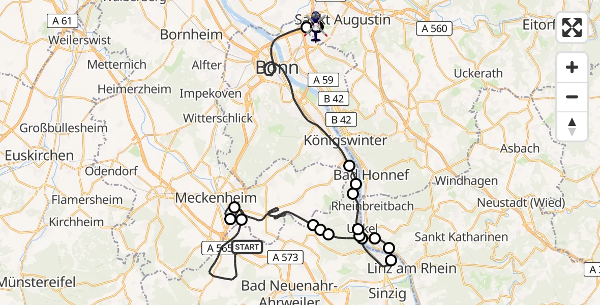 Flugroute Polizeihubschrauber Grafschaft - Sankt Augustin, 01 September 2026, 12:19